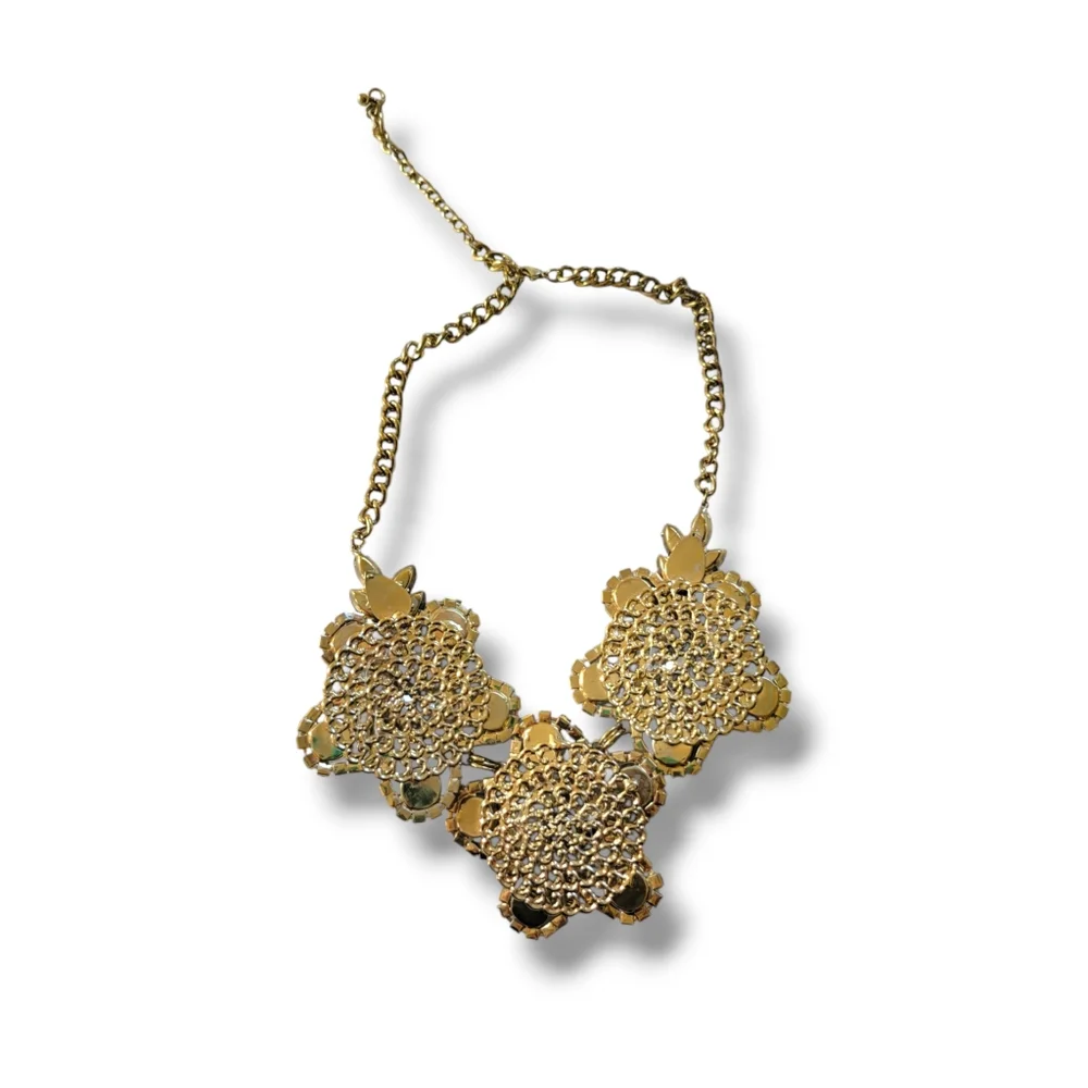 Gorgeous Black/Gold Floral Crystal Rhinestone Faux Pearl Statement Necklace